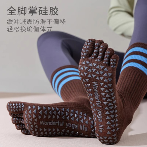 瑜珈襪子防滑專業女普拉提專用襪五指襪分趾室內運動襪中筒春秋季