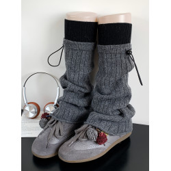 復古美拉德咖啡色襪套女秋冬季撞色y2k腿套卡其色濶腿小腿堆堆襪