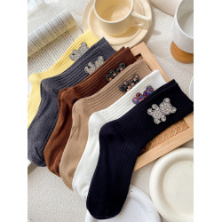 韓版時尚水鑽小熊裝飾襪設計感個性外穿百搭堆堆襪中筒棉襪ins潮