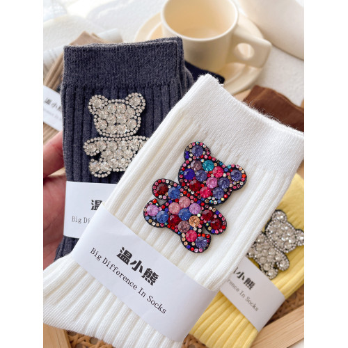 韓版時尚水鑽小熊裝飾襪設計感個性外穿百搭堆堆襪中筒棉襪ins潮 韓版時尚水鑽小熊裝飾襪設計感個性外穿百搭堆堆襪中筒棉襪ins潮