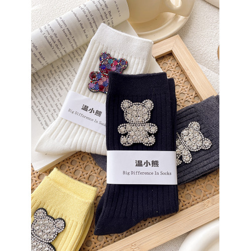 韓版時尚水鑽小熊裝飾襪設計感個性外穿百搭堆堆襪中筒棉襪ins潮 韓版時尚水鑽小熊裝飾襪設計感個性外穿百搭堆堆襪中筒棉襪ins潮