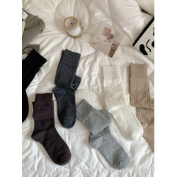 小腿襪灰色純棉春秋堆堆襪高筒襪子女及膝襪秋冬深灰色秋季長筒襪