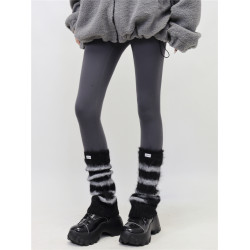 AY To films 條紋標簽毛毛腿套