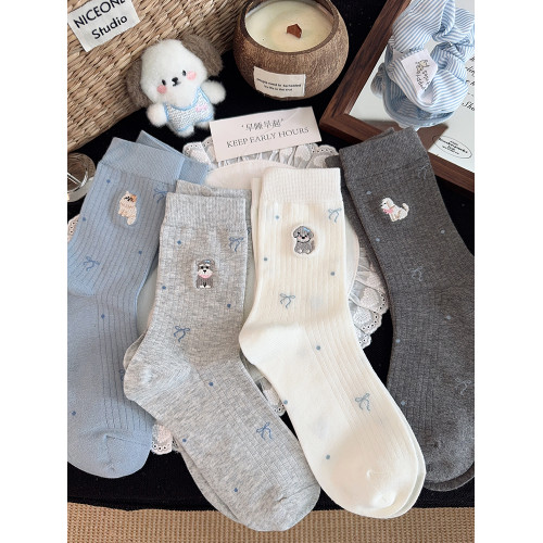 小狗刺綉襪子女中筒襪ins潮棉襪春秋可愛卡通蝴蝶結女生堆堆長襪 小狗刺綉襪子女中筒襪ins潮棉襪春秋可愛卡通蝴蝶結女生堆堆長襪