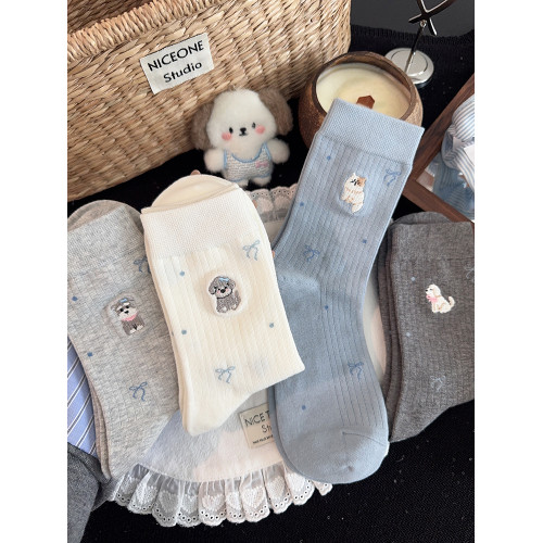 小狗刺綉襪子女中筒襪ins潮棉襪春秋可愛卡通蝴蝶結女生堆堆長襪 小狗刺綉襪子女中筒襪ins潮棉襪春秋可愛卡通蝴蝶結女生堆堆長襪