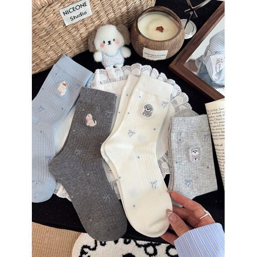 小狗刺綉襪子女中筒襪ins潮棉襪春秋可愛卡通蝴蝶結女生堆堆長襪 小狗刺綉襪子女中筒襪ins潮棉襪春秋可愛卡通蝴蝶結女生堆堆長襪