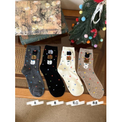 韓國襪子女中筒襪韓系ins可愛卡通小熊頭彩點網紅款2025新款爆款