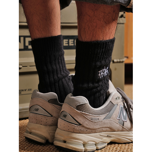 藍色刺綉字母男款運動中筒襪日系針織堆堆長襪港風潮牌粗線純棉襪 藍色刺綉字母男款運動中筒襪日系針織堆堆長襪港風潮牌粗線純棉襪