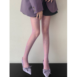 復古薔薇玫瑰花朵紫色連褲襪春秋款超薄性感辣妹提花絲襪女打底襪