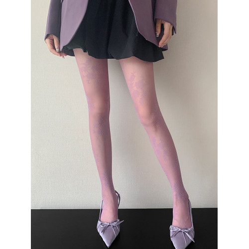 復古薔薇玫瑰花朵紫色連褲襪春秋款超薄性感辣妹提花絲襪女打底襪 復古薔薇玫瑰花朵紫色連褲襪春秋款超薄性感辣妹提花絲襪女打底襪