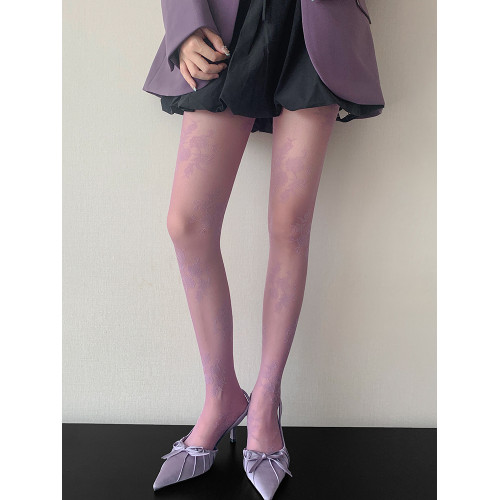 復古薔薇玫瑰花朵紫色連褲襪春秋款超薄性感辣妹提花絲襪女打底襪 復古薔薇玫瑰花朵紫色連褲襪春秋款超薄性感辣妹提花絲襪女打底襪