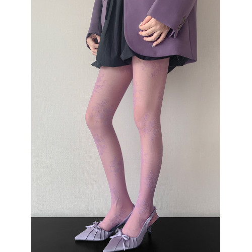 復古薔薇玫瑰花朵紫色連褲襪春秋款超薄性感辣妹提花絲襪女打底襪 復古薔薇玫瑰花朵紫色連褲襪春秋款超薄性感辣妹提花絲襪女打底襪