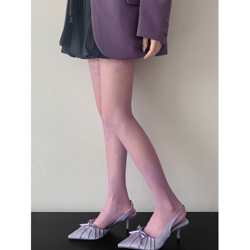 復古薔薇玫瑰花朵紫色連褲襪春秋款超薄性感辣妹提花絲襪女打底襪 復古薔薇玫瑰花朵紫色連褲襪春秋款超薄性感辣妹提花絲襪女打底襪