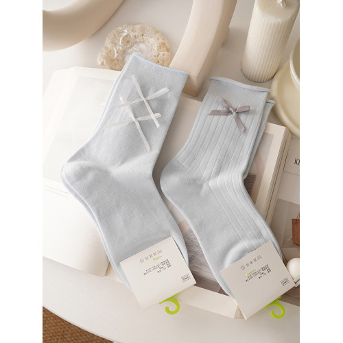 太好看了吧~無骨藍色系~蝴蝶結堆堆襪子女中筒春夏薄款甜美花邊襪 太好看了吧~無骨藍色系~蝴蝶結堆堆襪子女中筒春夏薄款甜美花邊襪