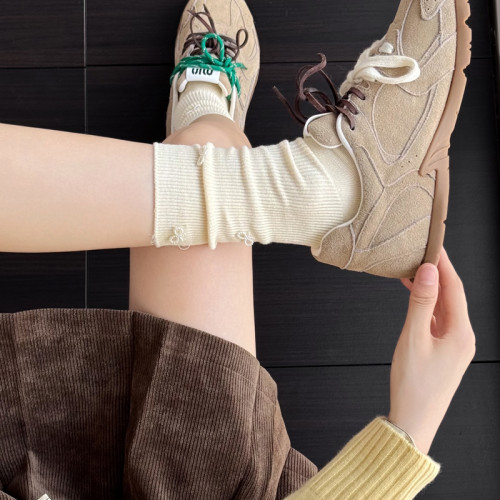 秋冬jk米白色中筒襪蝴蝶結條紋堆堆襪咖色短襪子菸灰色小腿襪女 秋冬jk米白色中筒襪蝴蝶結條紋堆堆襪咖色短襪子菸灰色小腿襪女