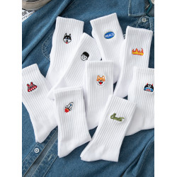 襪子男士中筒純棉男女刺綉運動襪街頭潮流ins高腰情侶黑白中筒襪