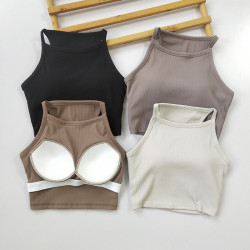 背心式螺紋大牌同款瑜珈美背高領防走光女一體式運動防震健身文胸