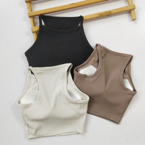 背心式螺紋大牌同款瑜珈美背高領防走光女一體式運動防震健身文胸 背心式螺紋大牌同款瑜珈美背高領防走光女一體式運動防震健身文胸