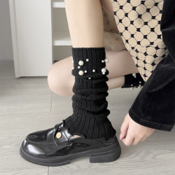 腿套女堆堆襪秋冬款珍珠釘珠jk套腳襪子修飾腿型襪套長襪y2k辣