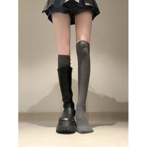 2025春秋長筒過膝堆堆襪女咖啡miu風曡穿竪條顯瘦配靴子的襪子棉 2025春秋長筒過膝堆堆襪女咖啡miu風曡穿竪條顯瘦配靴子的襪子棉