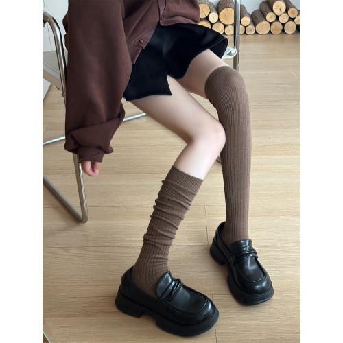2025春秋長筒過膝堆堆襪女咖啡miu風曡穿竪條顯瘦配靴子的襪子棉 2025春秋長筒過膝堆堆襪女咖啡miu風曡穿竪條顯瘦配靴子的襪子棉