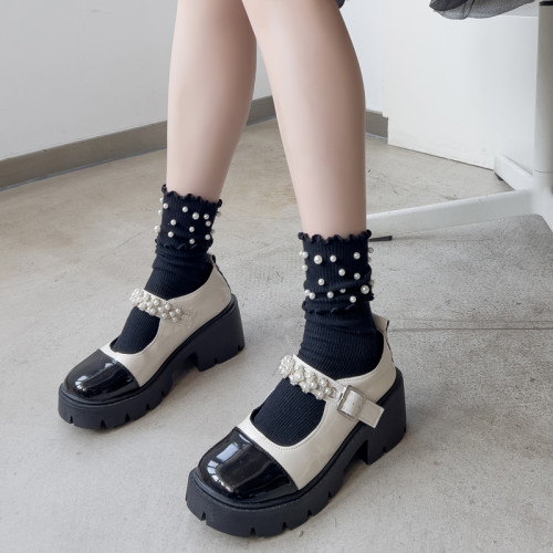 韓版個性時尚珍珠襪子女夏中筒日系木耳花邊ins潮百搭甜美堆堆襪 韓版個性時尚珍珠襪子女夏中筒日系木耳花邊ins潮百搭甜美堆堆襪