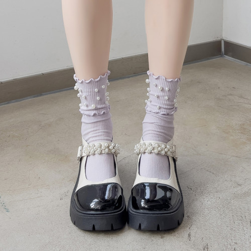 韓版個性時尚珍珠襪子女夏中筒日系木耳花邊ins潮百搭甜美堆堆襪 韓版個性時尚珍珠襪子女夏中筒日系木耳花邊ins潮百搭甜美堆堆襪