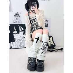 腿套y2k十字架濶腿亞文化蜘蛛網龐克jk辣妹針織喇叭千禧堆堆襪套