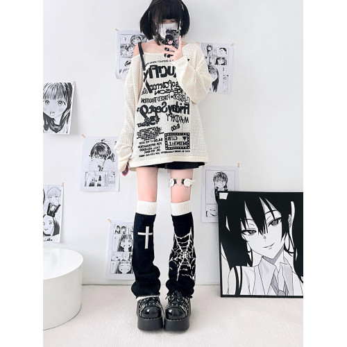 腿套y2k十字架濶腿亞文化蜘蛛網龐克jk辣妹針織喇叭千禧堆堆襪套 腿套y2k十字架濶腿亞文化蜘蛛網龐克jk辣妹針織喇叭千禧堆堆襪套