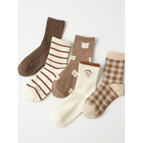 會員拍 五雙裝 咖色系女士中筒襪 愛卡通風百搭舒適彈力女襪 秋冬 會員拍 五雙裝 咖色系女士中筒襪 愛卡通風百搭舒適彈力女襪 秋冬