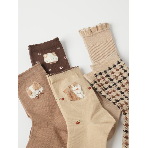 會員拍 五雙裝 咖色系女士中筒襪 愛卡通風百搭舒適彈力女襪 秋冬 會員拍 五雙裝 咖色系女士中筒襪 愛卡通風百搭舒適彈力女襪 秋冬