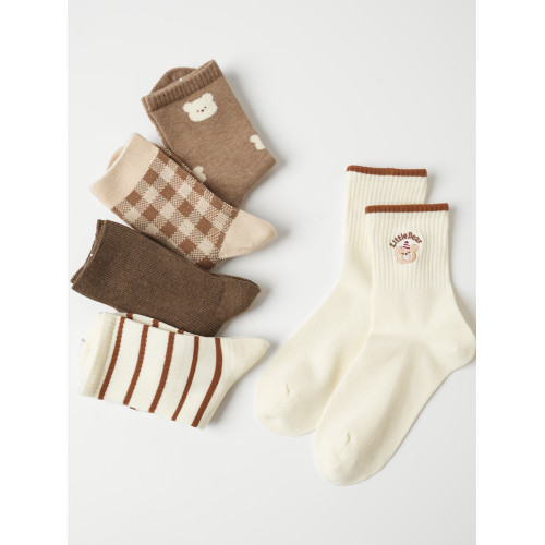 會員拍 五雙裝 咖色系女士中筒襪 愛卡通風百搭舒適彈力女襪 秋冬 會員拍 五雙裝 咖色系女士中筒襪 愛卡通風百搭舒適彈力女襪 秋冬