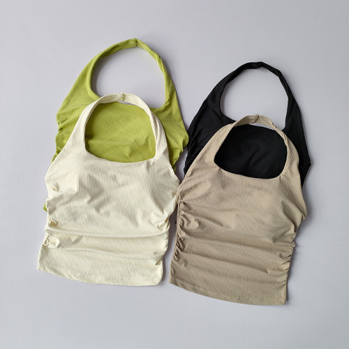 小吊帶掛脖背心女聚攏美背運動內衣一體式內搭帶胸墊瑜珈服上衣 小吊帶掛脖背心女聚攏美背運動內衣一體式內搭帶胸墊瑜珈服上衣