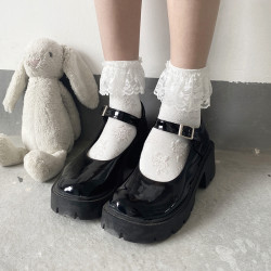 夜間教習室蕾絲花邊中筒襪jk白色短襪lolita襪子女春秋款日系可愛