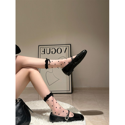 夏季薄款透明水晶玻璃絲襪女中筒洛麗塔蝴蝶結芭蕾風堆堆襪jk公主