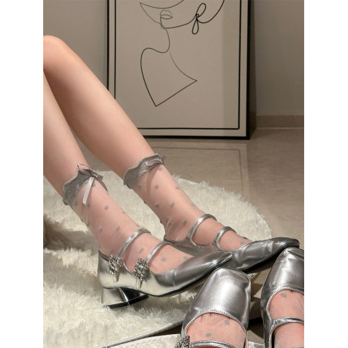 夏季薄款透明水晶玻璃絲襪女中筒洛麗塔蝴蝶結芭蕾風堆堆襪jk公主