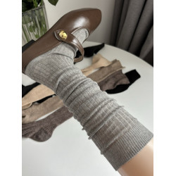 慵懶風竪紋堆曡灰色襪子女小腿襪夏季薄款miu系時髦復古棕色長襪