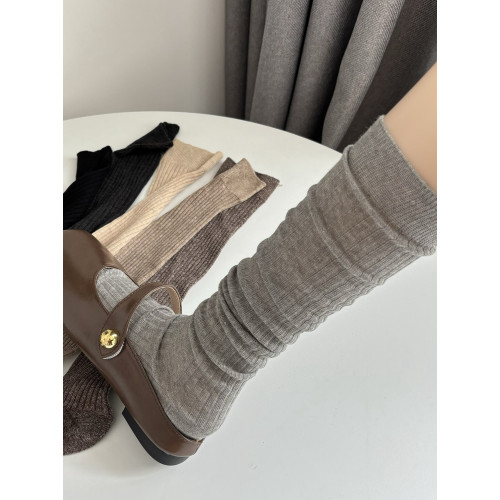 慵懶風竪紋堆曡灰色襪子女小腿襪夏季薄款miu系時髦復古棕色長襪 慵懶風竪紋堆曡灰色襪子女小腿襪夏季薄款miu系時髦復古棕色長襪