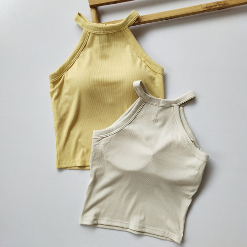 帶胸墊瑜珈服運動掛脖上衣女一體內衣外穿健身夏透氣露肩吊帶背心 帶胸墊瑜珈服運動掛脖上衣女一體內衣外穿健身夏透氣露肩吊帶背心