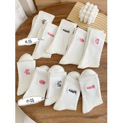 白色襪子女中長筒純棉襪春秋款字母刺綉ins潮網紅高筒襪運動長襪