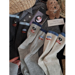 新款可愛灰色襪子女中筒襪外穿ins潮春秋季棉襪運動學生復古長襪