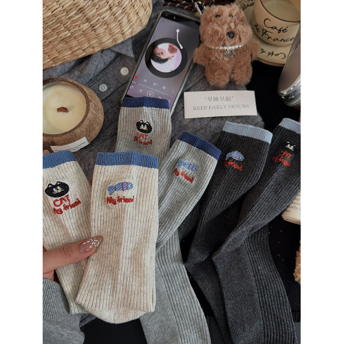 新款可愛灰色襪子女中筒襪外穿ins潮春秋季棉襪運動學生復古長襪 新款可愛灰色襪子女中筒襪外穿ins潮春秋季棉襪運動學生復古長襪