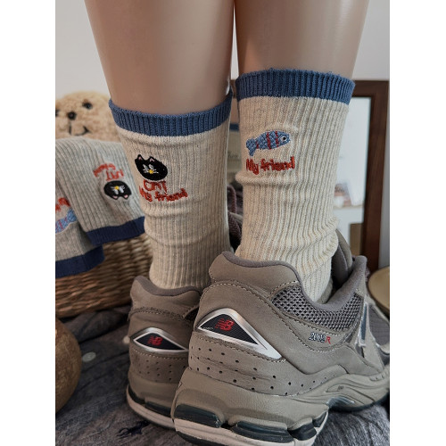 新款可愛灰色襪子女中筒襪外穿ins潮春秋季棉襪運動學生復古長襪 新款可愛灰色襪子女中筒襪外穿ins潮春秋季棉襪運動學生復古長襪