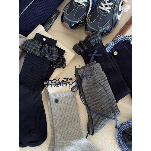 新款格子花邊襪子女中筒襪春秋款棉襪搭配小皮鞋日系女生堆堆長襪 新款格子花邊襪子女中筒襪春秋款棉襪搭配小皮鞋日系女生堆堆長襪