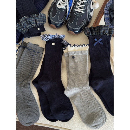 新款格子花邊襪子女中筒襪春秋款棉襪搭配小皮鞋日系女生堆堆長襪 新款格子花邊襪子女中筒襪春秋款棉襪搭配小皮鞋日系女生堆堆長襪