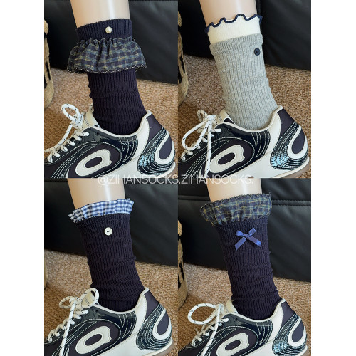新款格子花邊襪子女中筒襪春秋款棉襪搭配小皮鞋日系女生堆堆長襪 新款格子花邊襪子女中筒襪春秋款棉襪搭配小皮鞋日系女生堆堆長襪