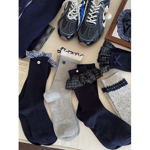 新款格子花邊襪子女中筒襪春秋款棉襪搭配小皮鞋日系女生堆堆長襪 新款格子花邊襪子女中筒襪春秋款棉襪搭配小皮鞋日系女生堆堆長襪