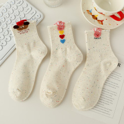 羽毛紗可愛小兔襪子女中筒襪春秋純棉卡通韓版學院風秋冬透氣百搭