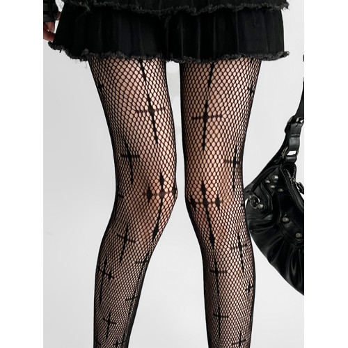 夜間教習室漁網襪女y2k千禧辣妹暗黑十字架細網黑絲哥特風連褲襪 夜間教習室漁網襪女y2k千禧辣妹暗黑十字架細網黑絲哥特風連褲襪