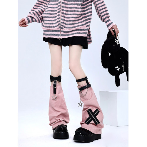 y2k十字架鏈條皮釦腿套女辣妹粉色個性暗黑龐克堆堆襪套jk亞文化 y2k十字架鏈條皮釦腿套女辣妹粉色個性暗黑龐克堆堆襪套jk亞文化